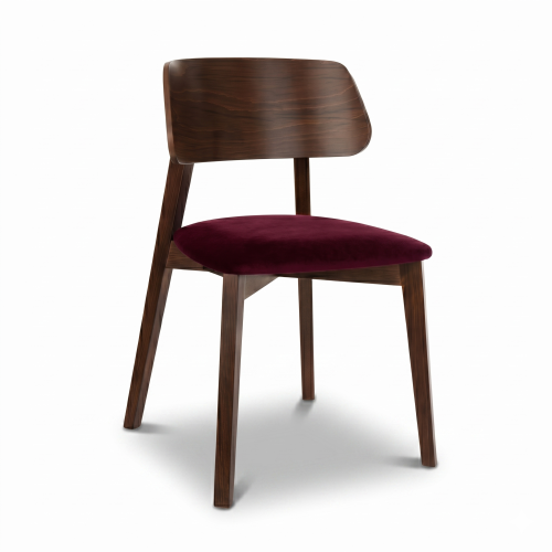 Krzesło tapicerowane VELA, bordowe z drewnianymi orzechowymi nogami | nowoczesne, do jadalni