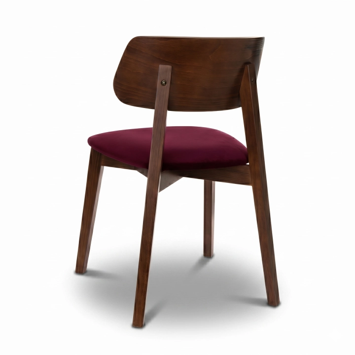 Krzesło tapicerowane VELA, bordowe z drewnianymi orzechowymi nogami | nowoczesne, do jadalni